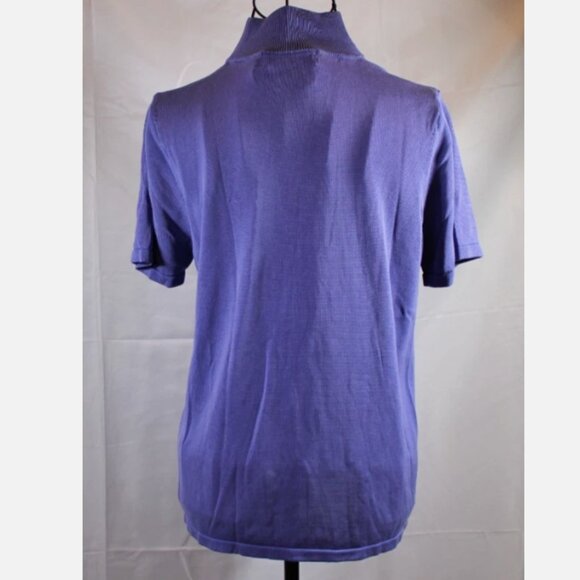 Lord & Taylor Purple Silk Sweater Pullover Top Vtg Large Mock Neck Short Sleeve - Picture 2 of 5